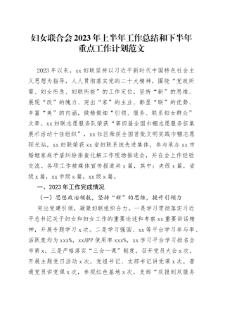 妇女联合会2023年上半年工作总结和下半年计划（汇报报告）