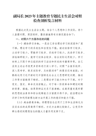 副局长2023年主题教育专题民主生活会对照检查剖析发言材料