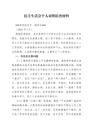 副局长民主生活会对照检查材料
