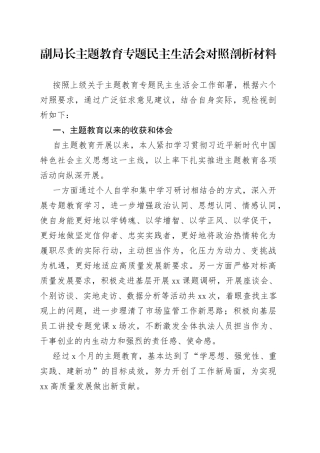 副局长主题教育专题民主生活会对照剖析材料