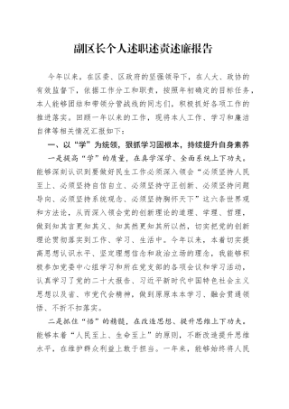 副区长个人述职述责述廉报告