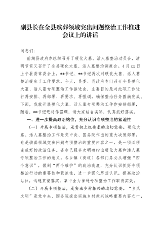 副县长在全县殡葬领域突出问题整治工作推进会议上的讲话