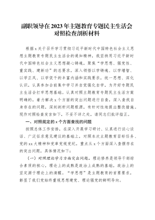 副职领导在2023年主题教育专题民主生活会对照检查剖析材料