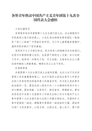 各界青年热议中国共产主义青年团第十九次全国代表大会感悟