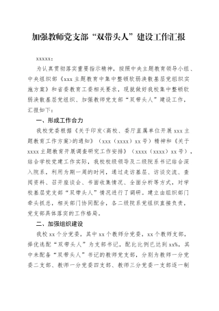 加强教师党支部“双带头人”建设工作汇报