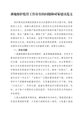 耕地保护监管工作存在的问题和对策建议调研报告