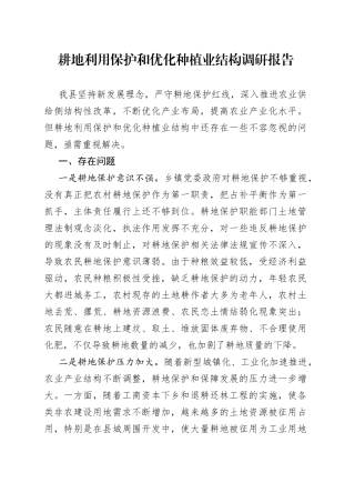 耕地利用保护和优化种植业结构调研报告