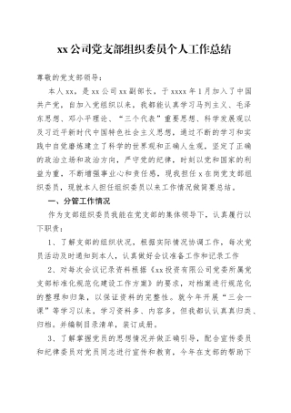 公司党支部组织委员个人工作总结