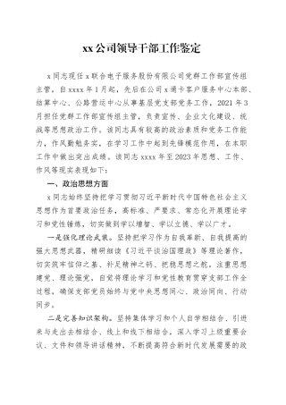 公司领导干部工作鉴定