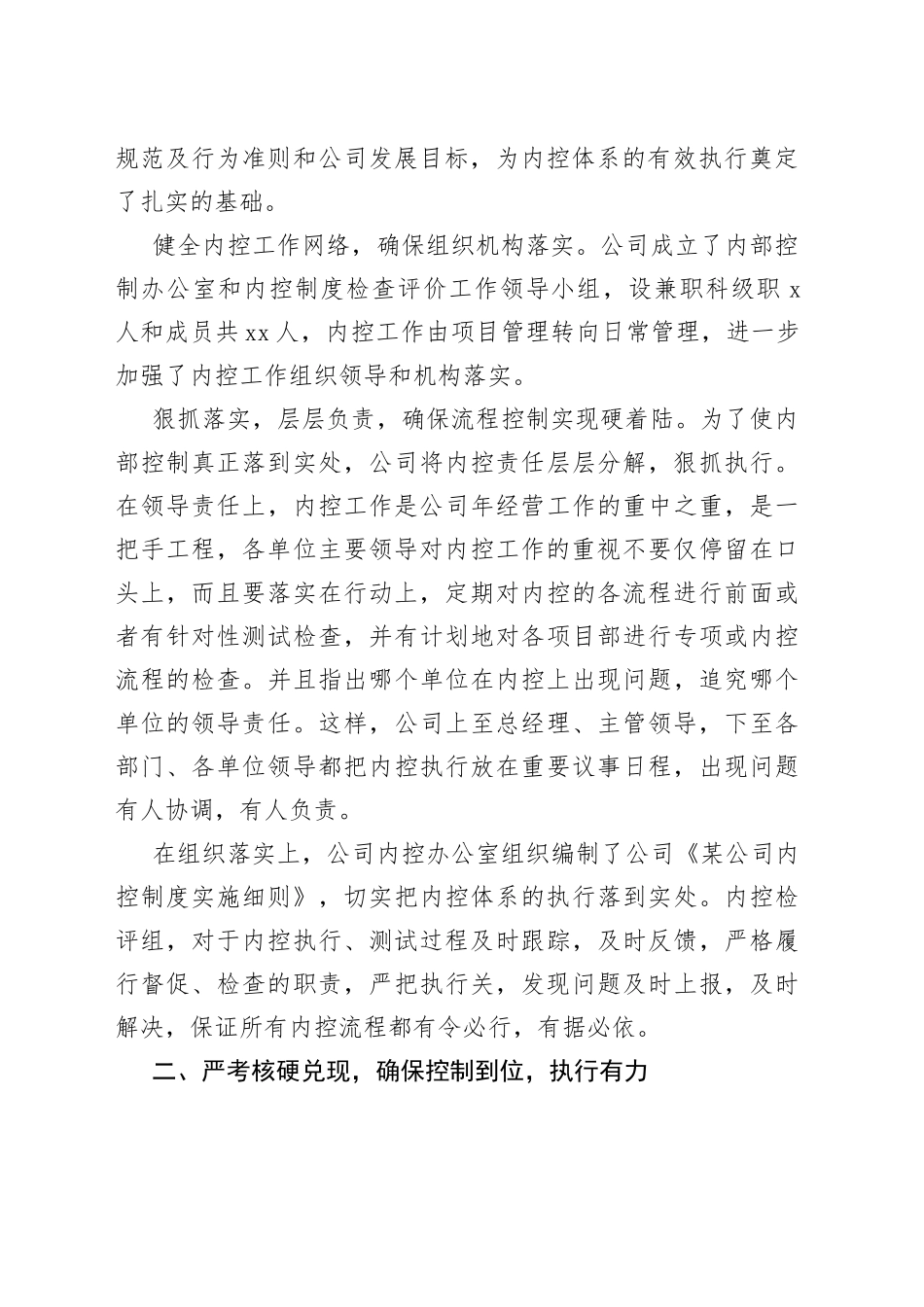 公司内部控制工作总结集团企业汇报报告_第2页