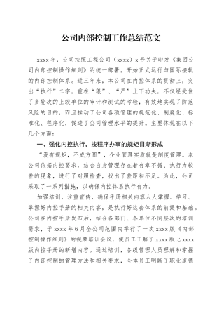 公司内部控制工作总结集团企业汇报报告