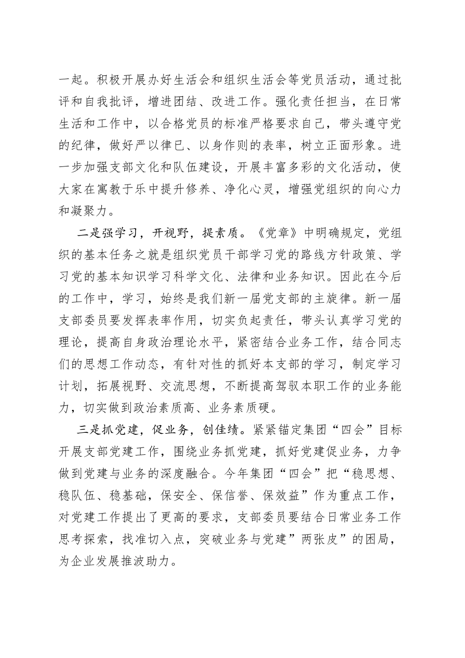 公司支部换届新当选支部书记表态发言材料企业党_第2页