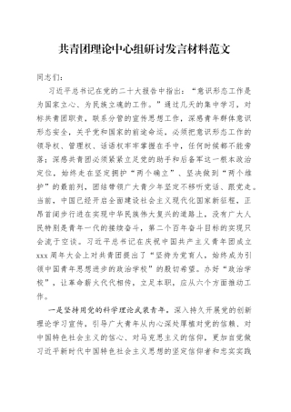 共青团理论中心组研讨发言材料心得体会