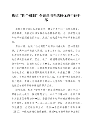 构建“四个机制”全链条培养选拔优秀年轻干部