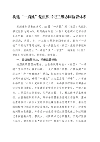 构建“一肩挑”党组织书记三级协同监管体系工作经验