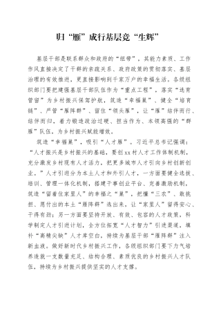 归“雁”成行 基层竞“生辉”