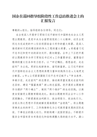 国企在巡回指导组阶段性工作总结推进会上的汇报发言