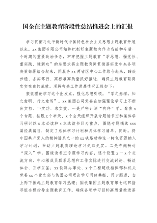 国企在主题教育阶段性总结推进会上的汇报