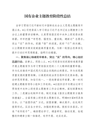 国有企业主题教育阶段性总结