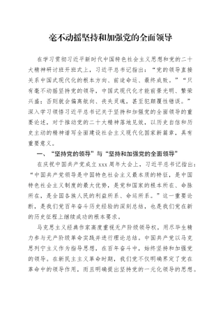 毫不动摇坚持和加强党的全面领导