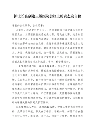 护士长在创建三级医院会议上的表态发言稿