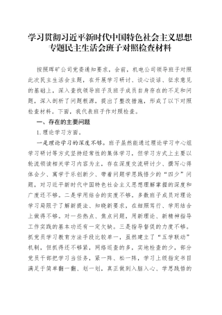 机电分公司领导班子2023年主题教育专题民主生活会班子对照检查材料