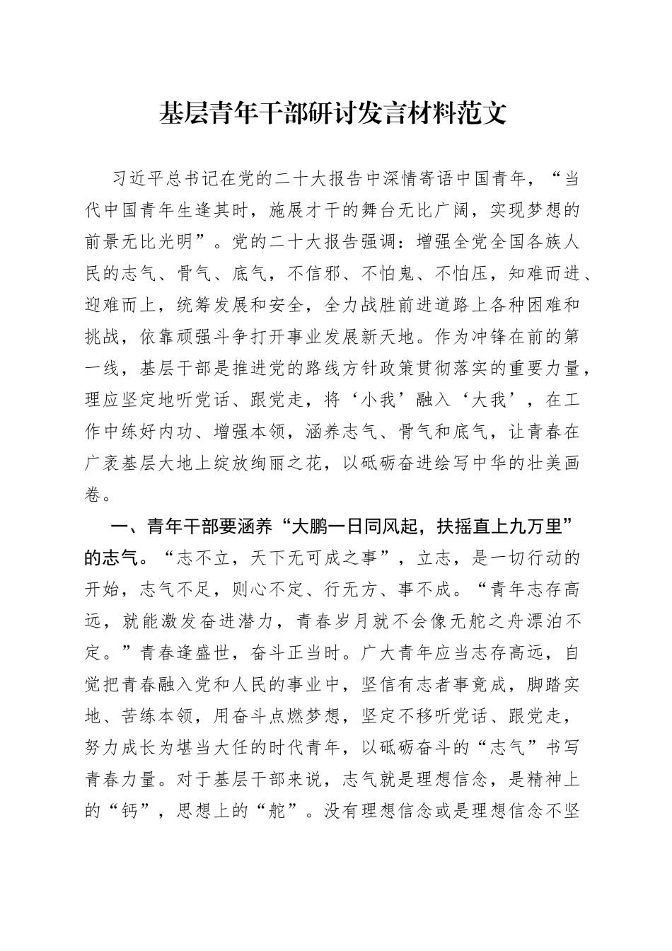 基层青年干部研讨发言材料年轻_第1页