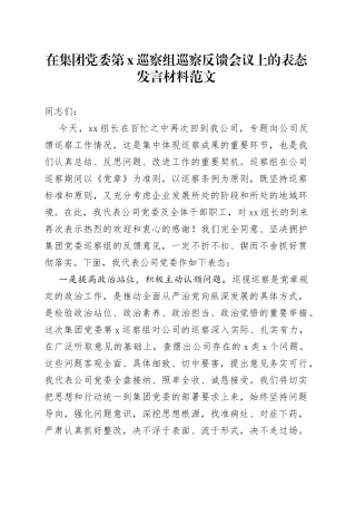 集团党委巡察组巡察问题反馈会议表态发言材料