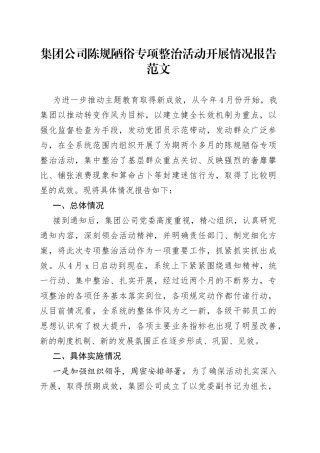 集团公司陈规陋俗专项整治活动报告（企业，工作汇报总结）