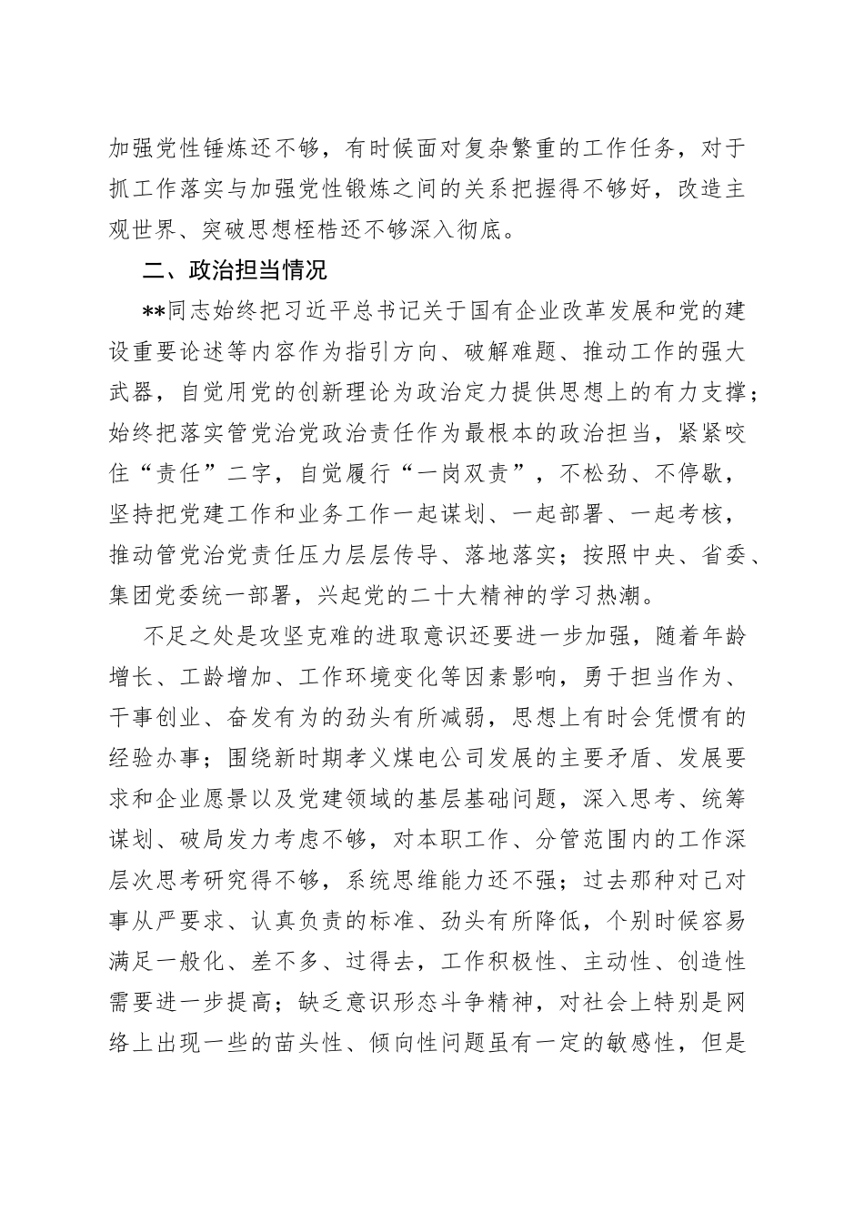集团公司党员领导干部个人政治画像材料_第2页
