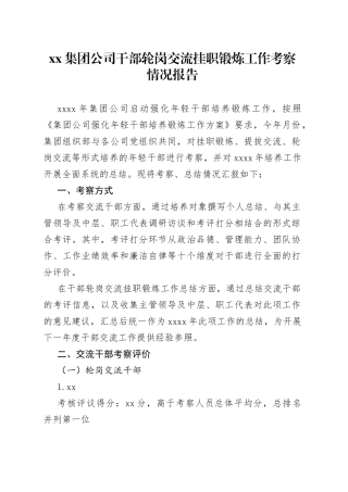 集团公司干部轮岗交流挂职锻炼工作考察情况报告