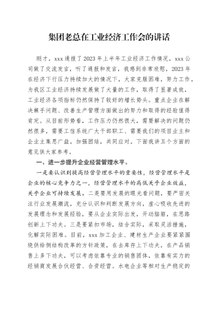 集团老总在工业经济工作会的讲话