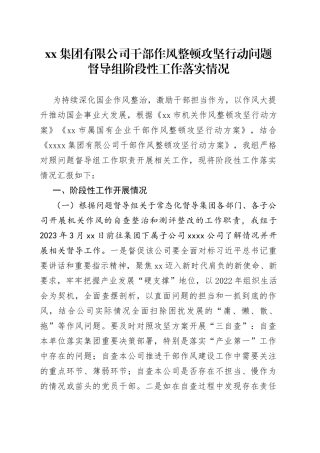 集团有限公司干部作风整顿攻坚行动问题督导组阶段性工作落实情况