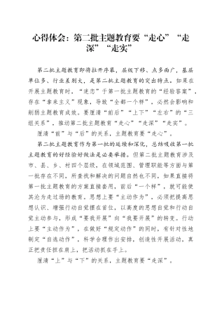 心得体会：第二批主题教育要“走心”“走深”“走实”
