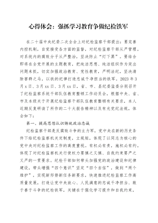 心得体会：强抓学习教育争做纪检铁军