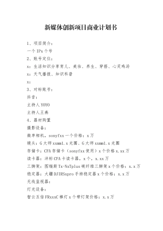新媒体创新项目商业计划书