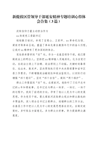 新提拔区管领导干部延安精神专题培训心得体会合集（3篇）