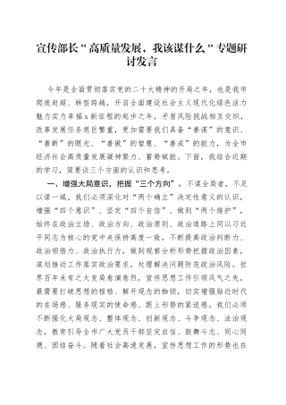 宣传部长＂高质量发展，我该谋什么＂专题研讨发言