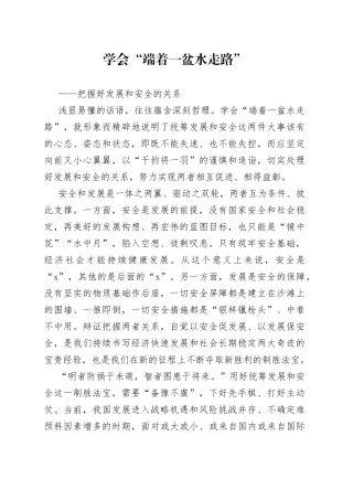 学会“端着一盆水走路”——把握好发展和安全的关系