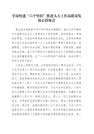 学深悟透“六个坚持”推进人大工作高质量发展 心得体会