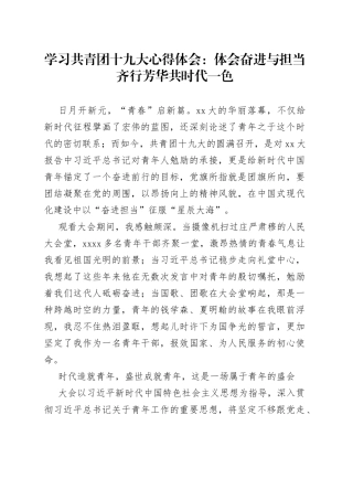 学习共青团十九大心得体会：体会奋进与担当齐行芳华共时代一色