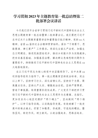 学习贯彻2023年主题教育第一批总结暨第二批部署会议讲话