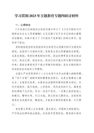 学习贯彻2023年主题教育专题四研讨材料