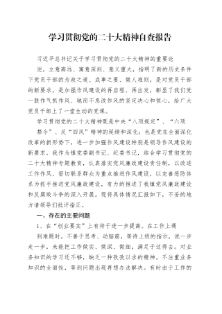 学习贯彻党的二X大精神自查报告