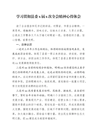 学习贯彻县委X届X次全会精神心得体会