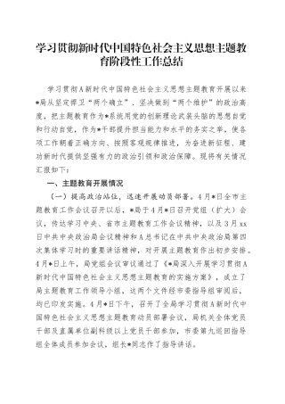 学习贯彻新时代中国特色社会主义思想主题教育阶段性工作总结