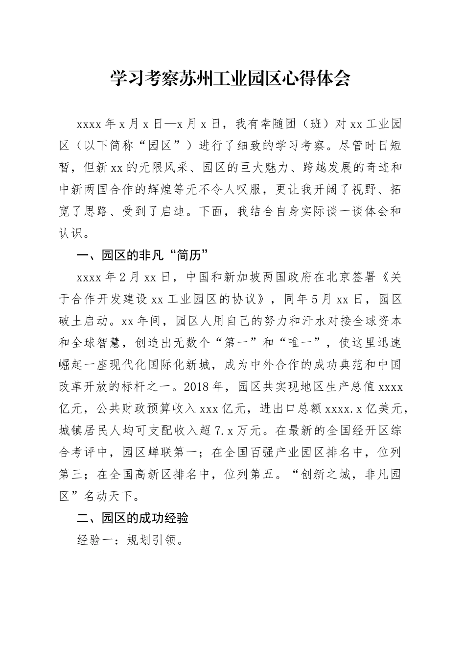 学习考察苏州工业园区心得体会外出参观研讨发言材料_第1页