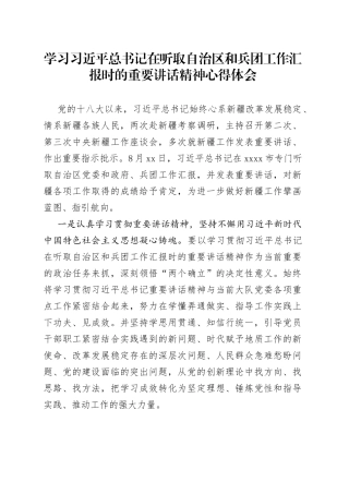 学习习近平总书记在听取自治区和兵团工作汇报时的重要讲话精神心得体会