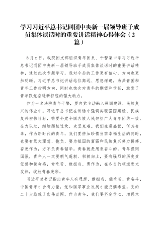 学习总书记同团中央新一届领导班子成员集体谈话时的重要讲话精神心得体会（2篇）