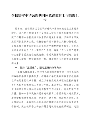 学校铸牢中华民族共同体意识教育工作情况汇报